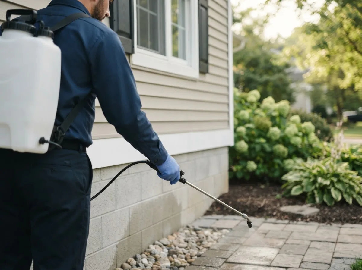 Pest control technician inspecting a home in Crawford, GA